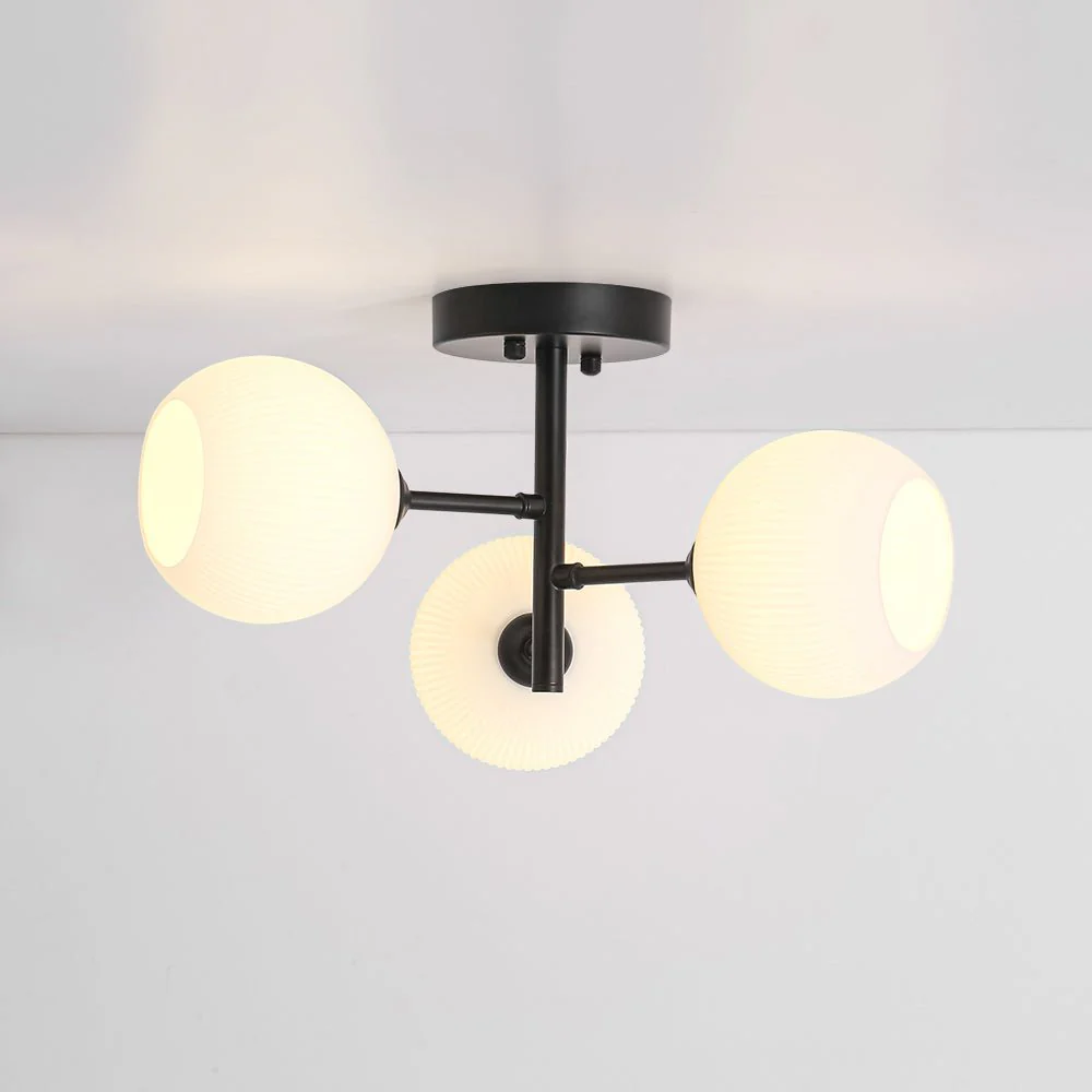 3-Light White Ribbed Glass Tiered Sputnik Semi Flush Mount - Image 3