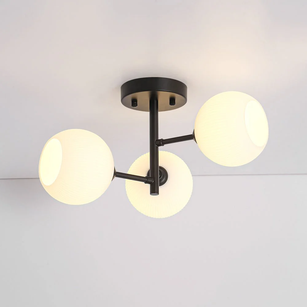 3-Light White Ribbed Glass Tiered Sputnik Semi Flush Mount - Image 4
