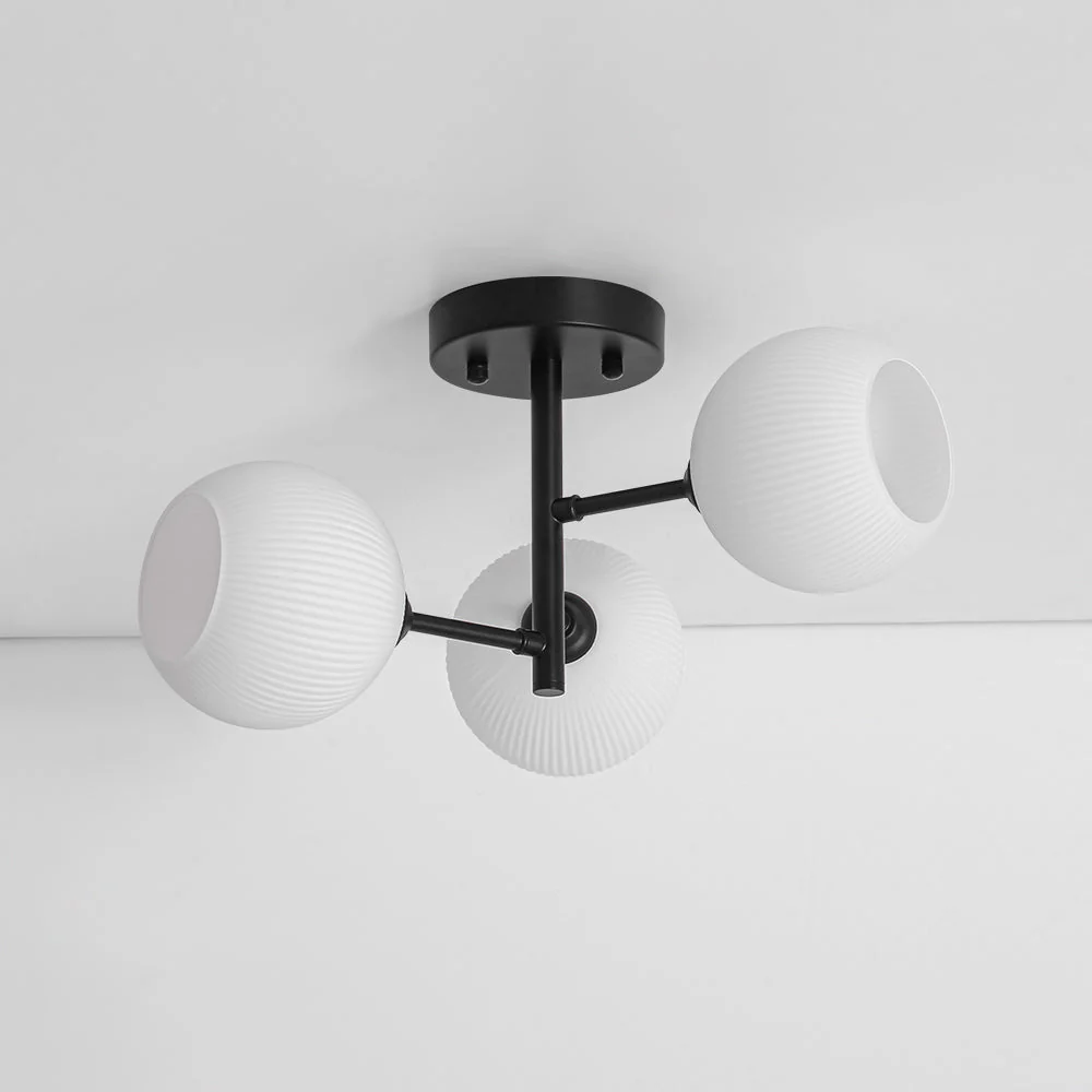 3-Light White Ribbed Glass Tiered Sputnik Semi Flush Mount - Image 5