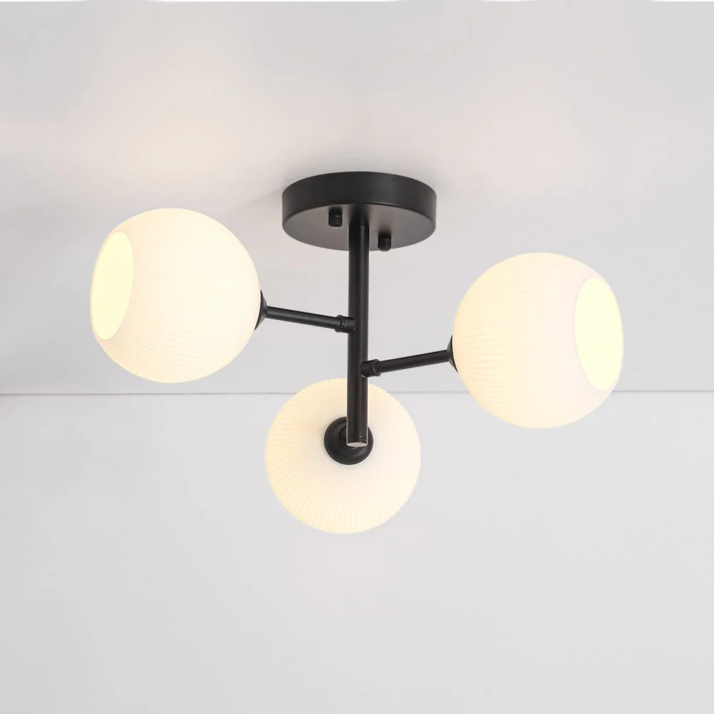 3-Light White Ribbed Glass Tiered Sputnik Semi Flush Mount - Image 7
