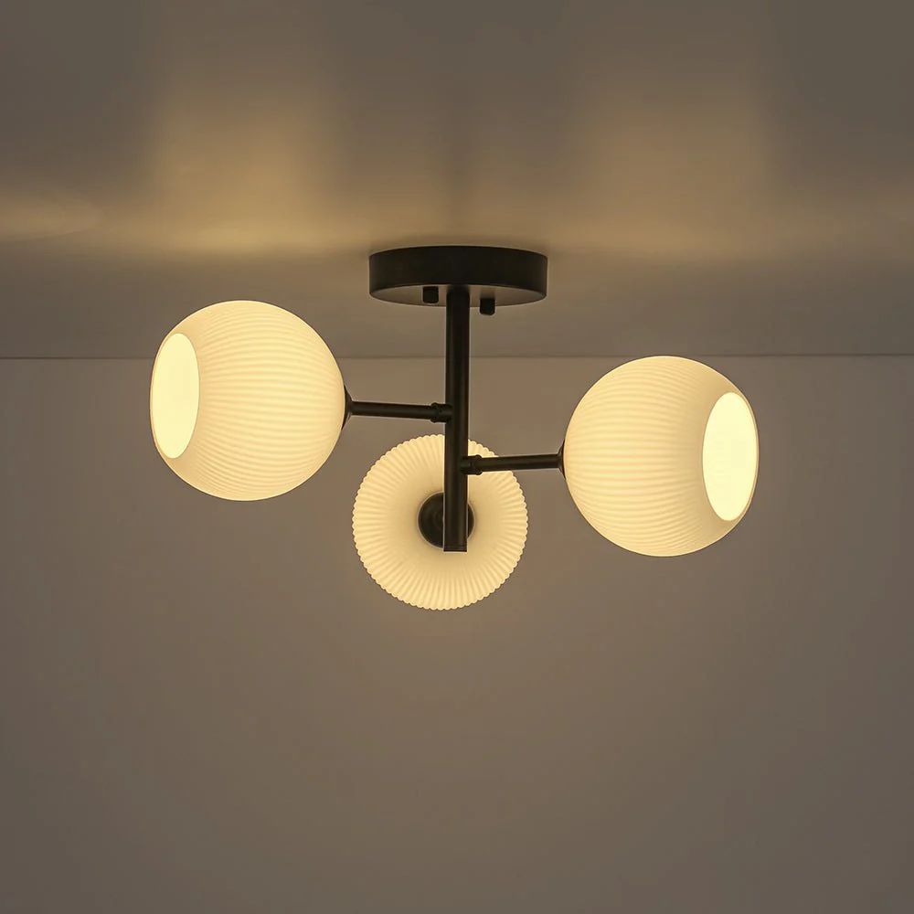 3-Light White Ribbed Glass Tiered Sputnik Semi Flush Mount - Image 9
