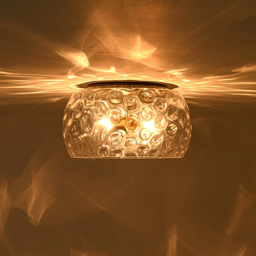3-Light Wide Bowl Hammered Glass Round Flush Mount - Image 3