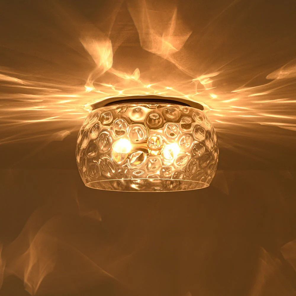 3-Light Wide Bowl Hammered Glass Round Flush Mount - Image 4