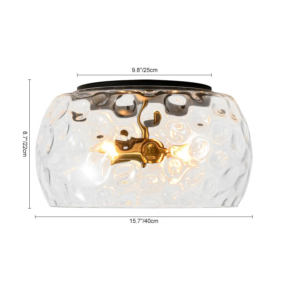 3-Light Wide Bowl Hammered Glass Round Flush Mount - Image 5