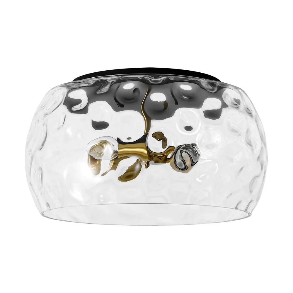 3-Light Wide Bowl Hammered Glass Round Flush Mount - Image 6