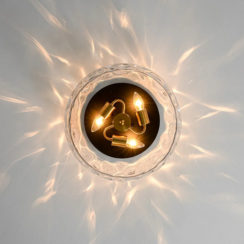 3-Light Wide Bowl Hammered Glass Round Flush Mount - Image 9