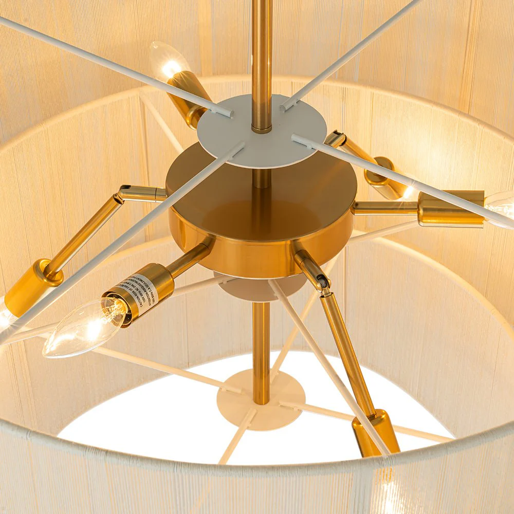 3-Tier Beige Woven Thread Drum Pendant Light - Image 19