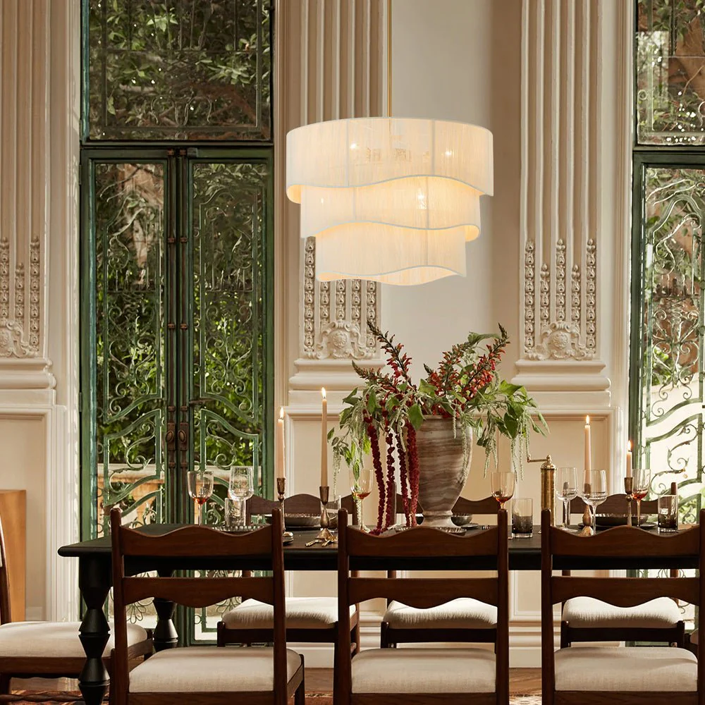 3-Tier Beige Woven Thread Drum Pendant Light - Image 4
