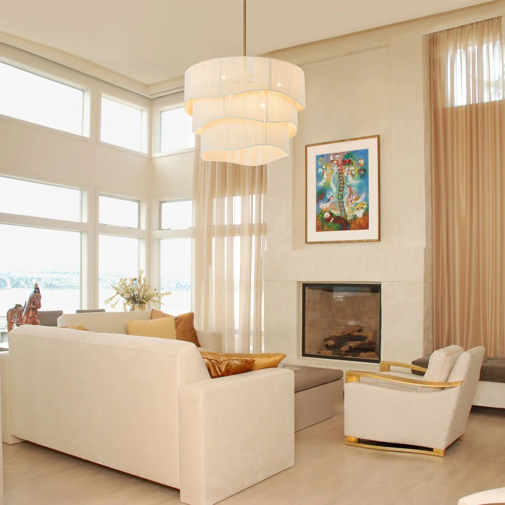 3-Tier Beige Woven Thread Drum Pendant Light - Image 6