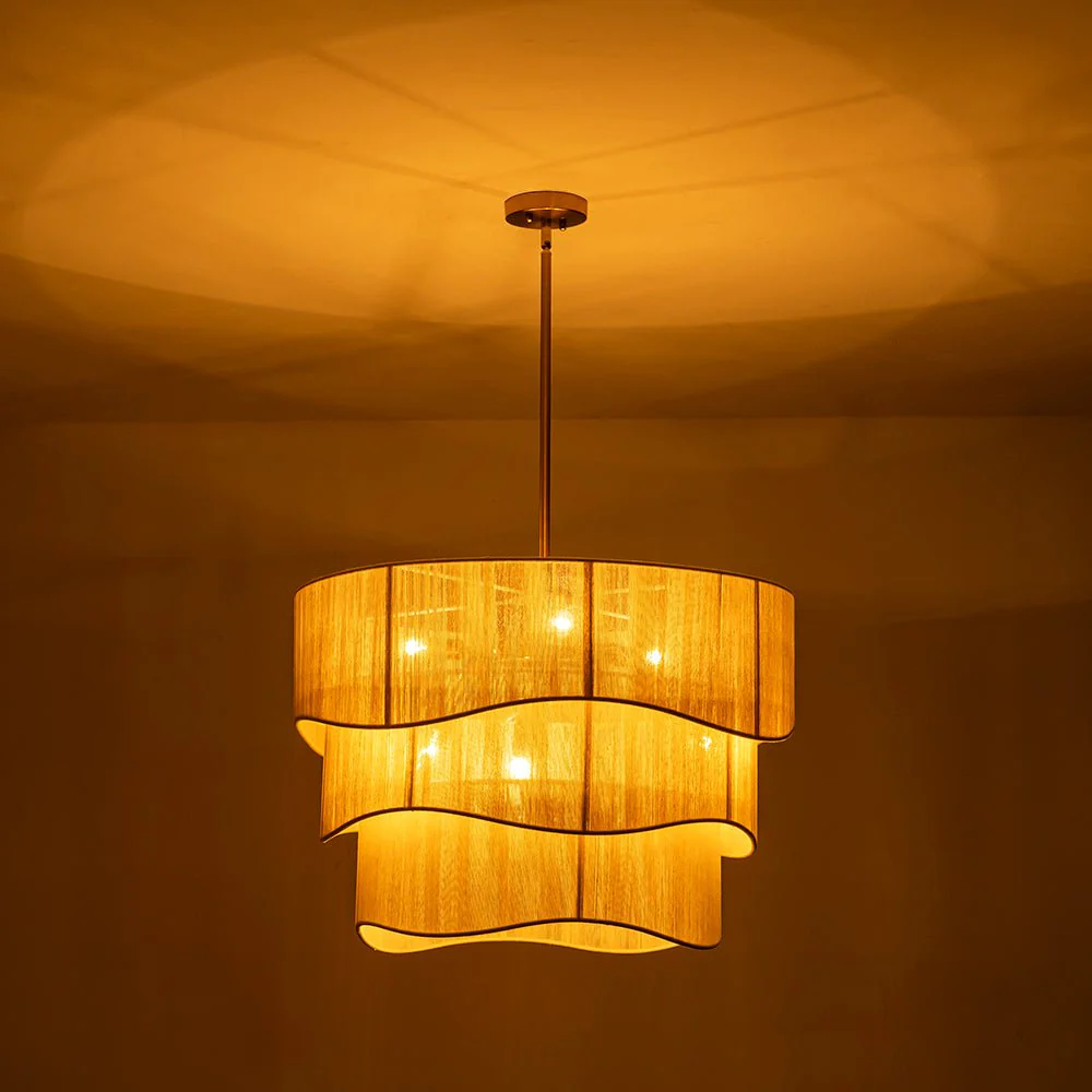 3-Tier Beige Woven Thread Drum Pendant Light - Image 9