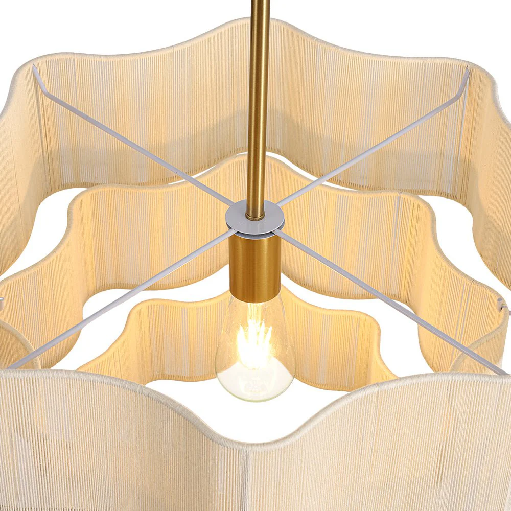 3-Tier Beige Woven Thread Round Cage Pendant Light - Image 12