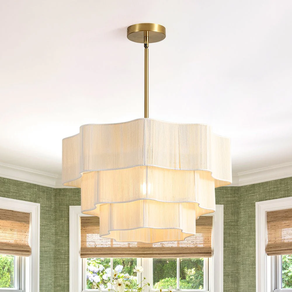 3-Tier Beige Woven Thread Round Cage Pendant Light - Image 2