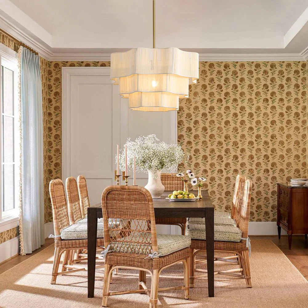 3-Tier Beige Woven Thread Round Cage Pendant Light - Image 3