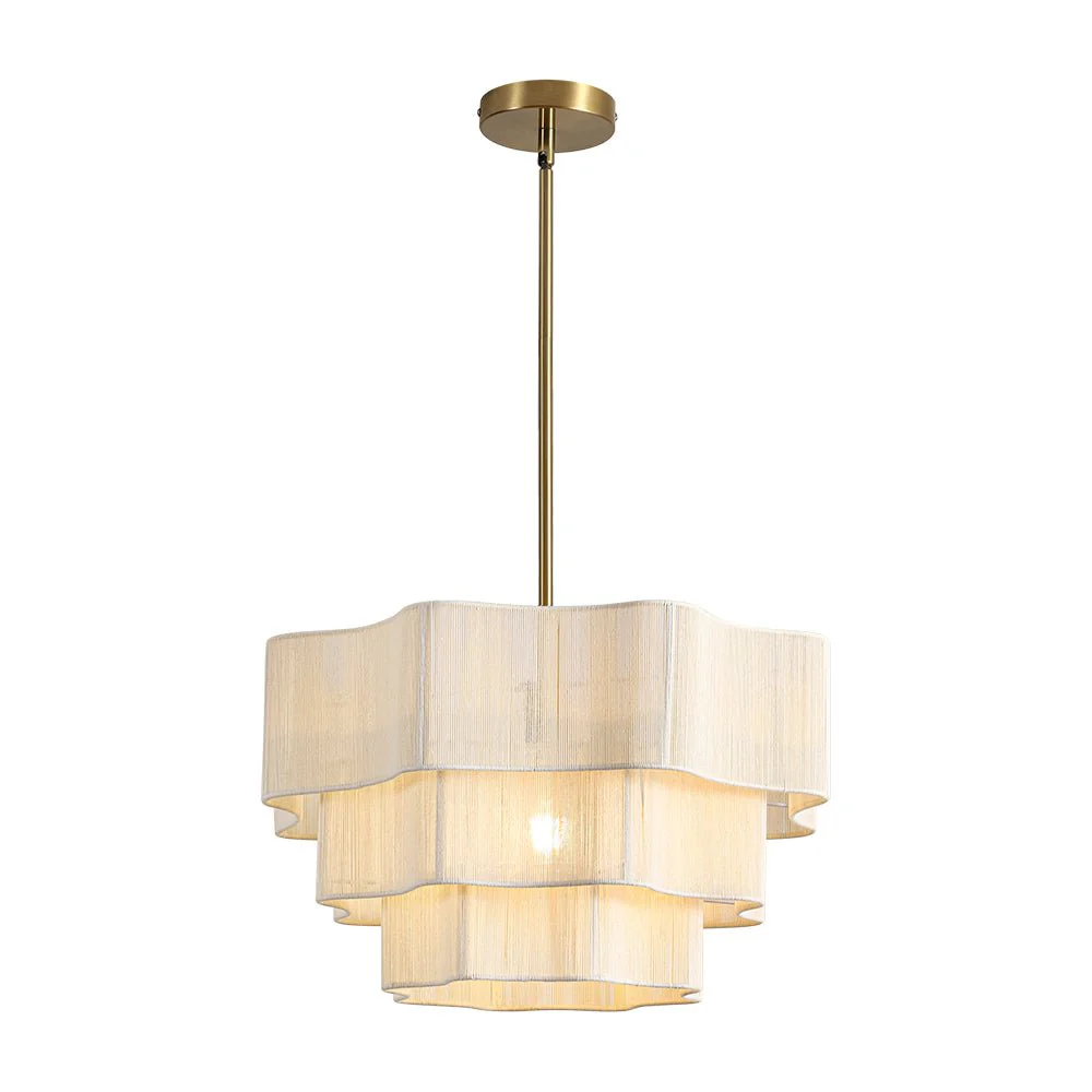 3-Tier Beige Woven Thread Round Cage Pendant Light - Image 4