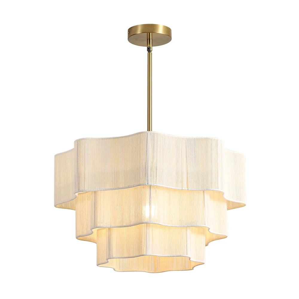 3-Tier Beige Woven Thread Round Cage Pendant Light - Image 6