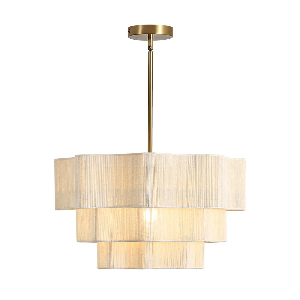3-Tier Beige Woven Thread Round Cage Pendant Light - Image 7
