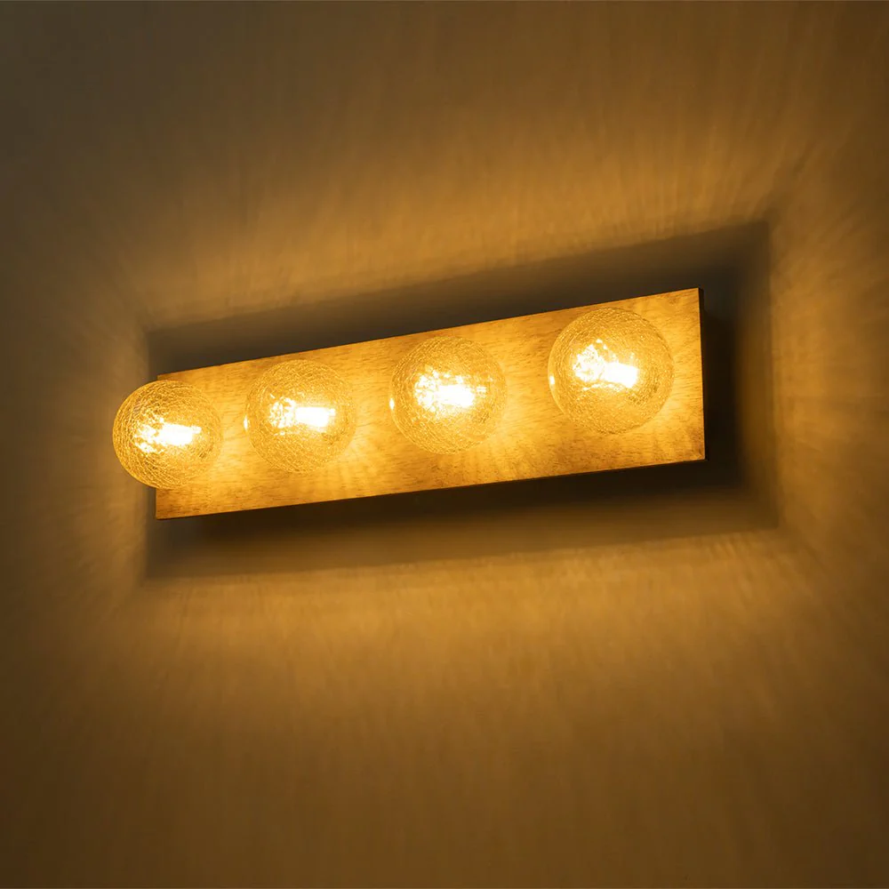 Amber Textured Glass Linear Wooden Semi Flush Mount / Wall Light - Image 10