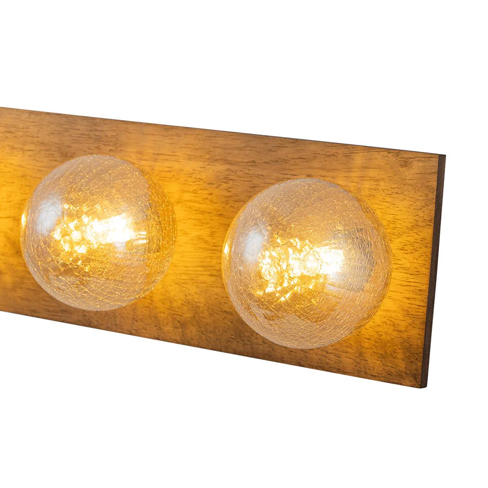 Amber Textured Glass Linear Wooden Semi Flush Mount / Wall Light - Image 15