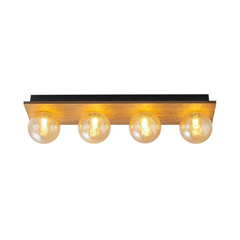 Amber Textured Glass Linear Wooden Semi Flush Mount / Wall Light - Image 3