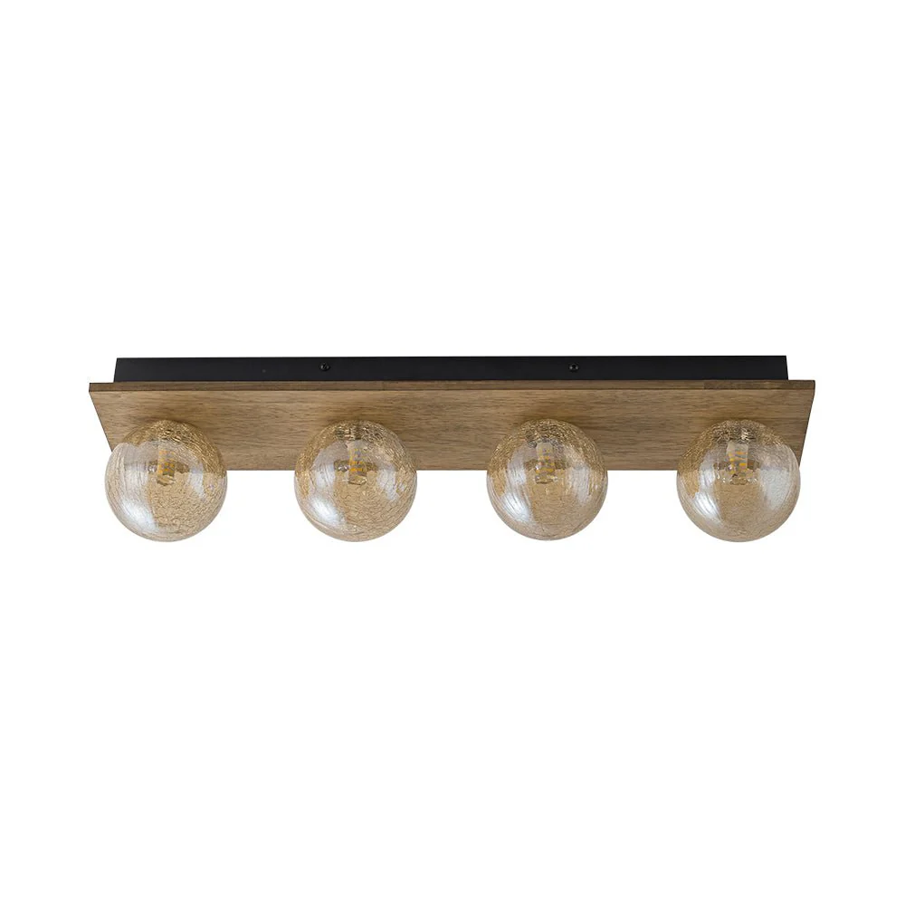 Amber Textured Glass Linear Wooden Semi Flush Mount / Wall Light - Image 4