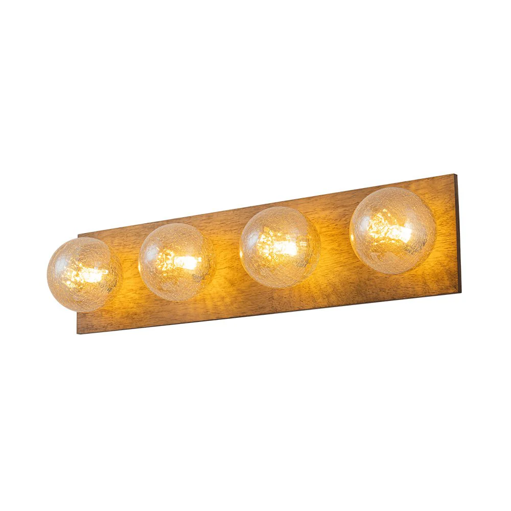 Amber Textured Glass Linear Wooden Semi Flush Mount / Wall Light - Image 5