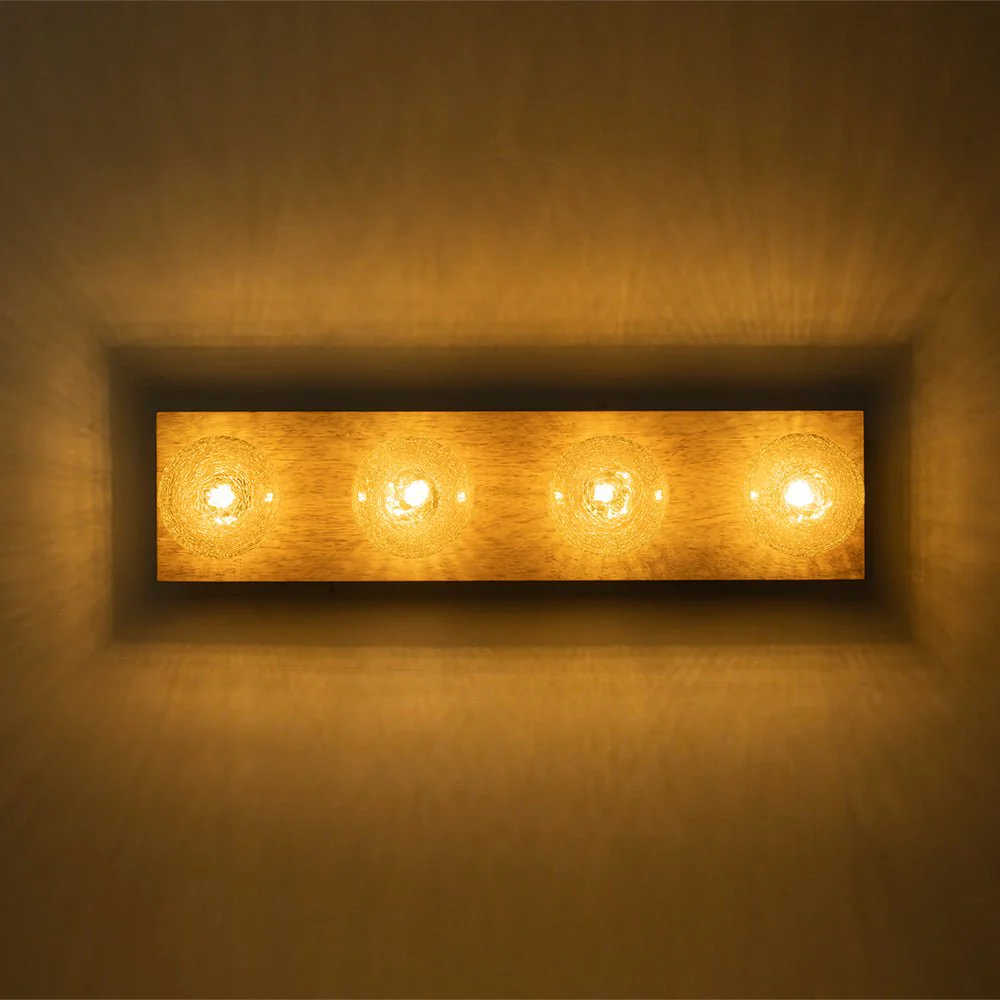 Amber Textured Glass Linear Wooden Semi Flush Mount / Wall Light - Image 9