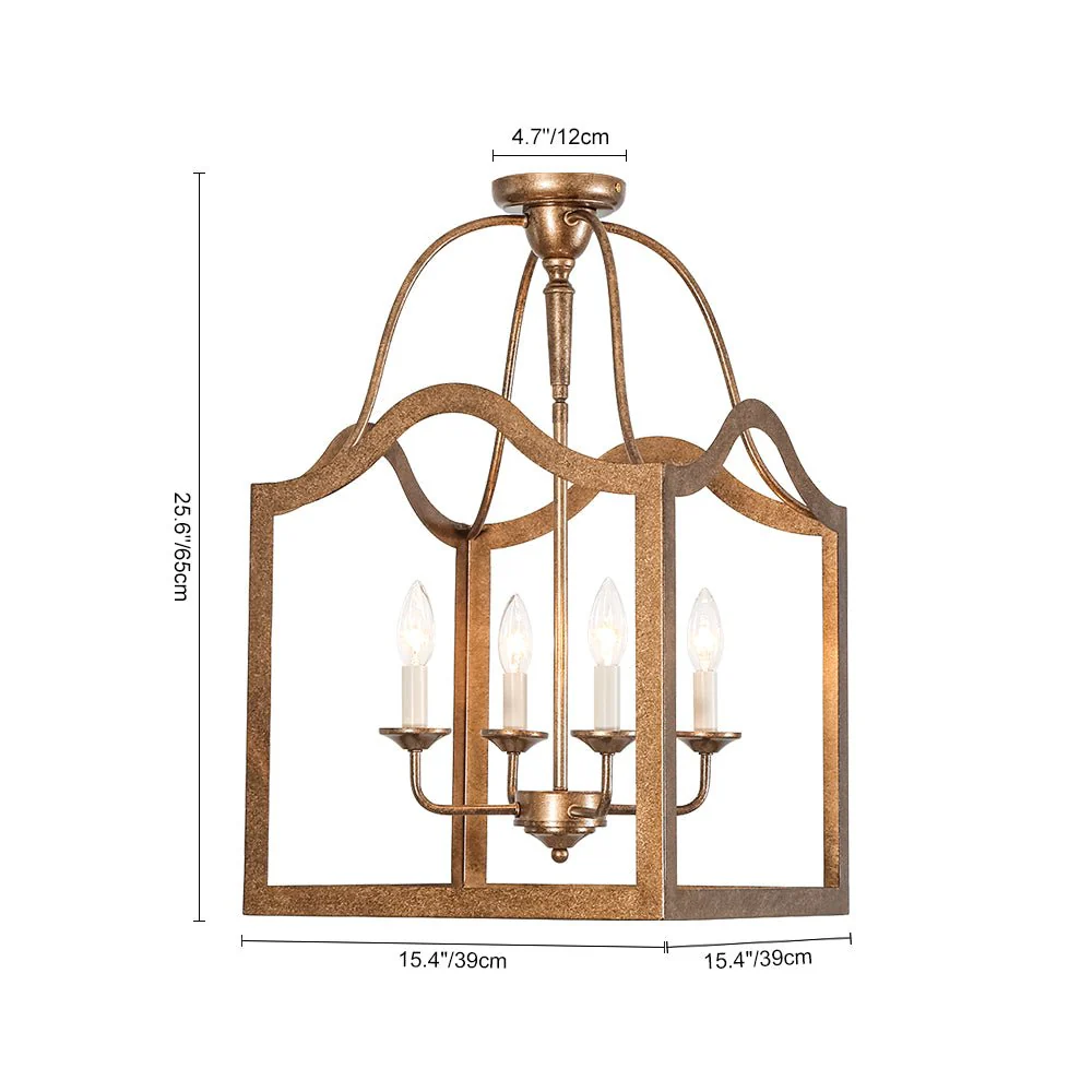 4-light Antique Bronze Candle Square Lantern Semi Flush - Image 10