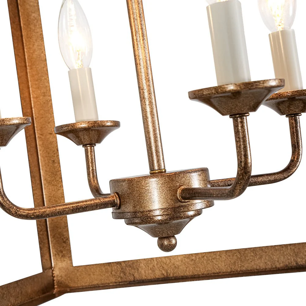 4-light Antique Bronze Candle Square Lantern Semi Flush - Image 11