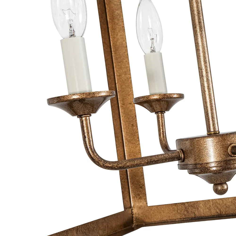 4-light Antique Bronze Candle Square Lantern Semi Flush - Image 12