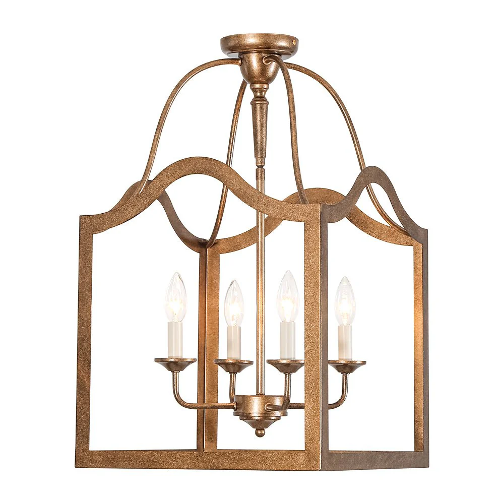 4-light Antique Bronze Candle Square Lantern Semi Flush - Image 3