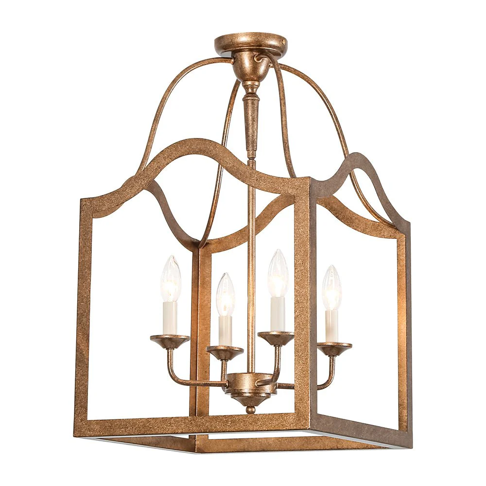 4-light Antique Bronze Candle Square Lantern Semi Flush - Image 4