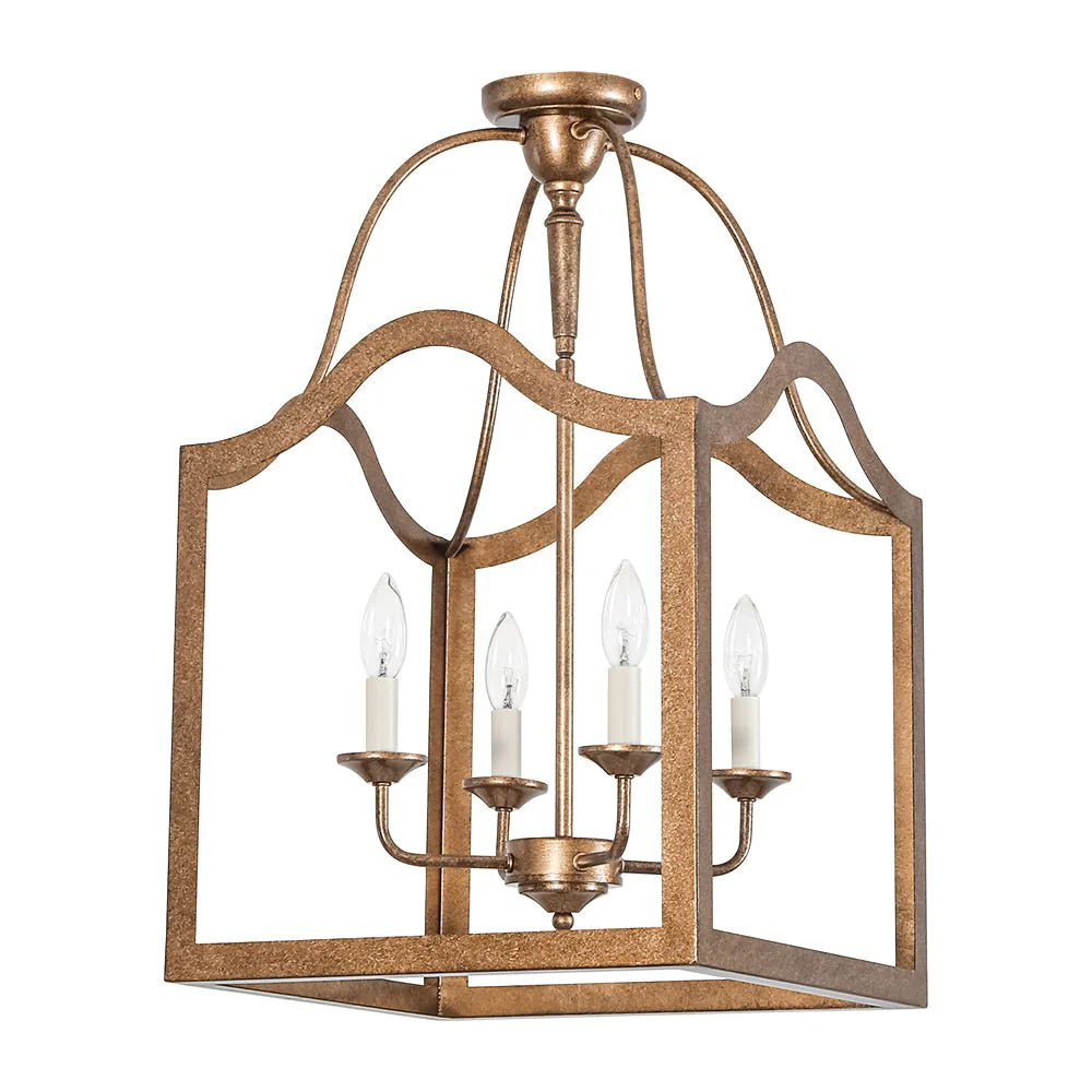 4-light Antique Bronze Candle Square Lantern Semi Flush - Image 5