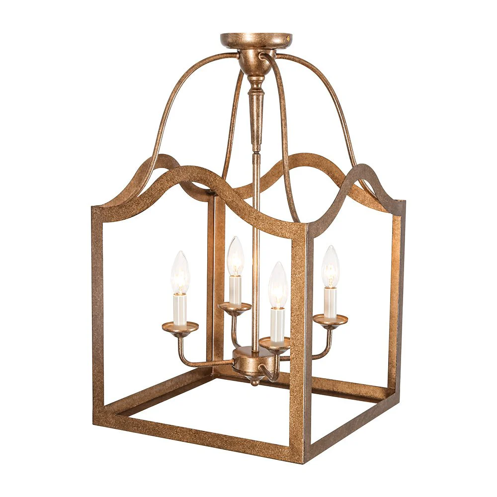 4-light Antique Bronze Candle Square Lantern Semi Flush - Image 6