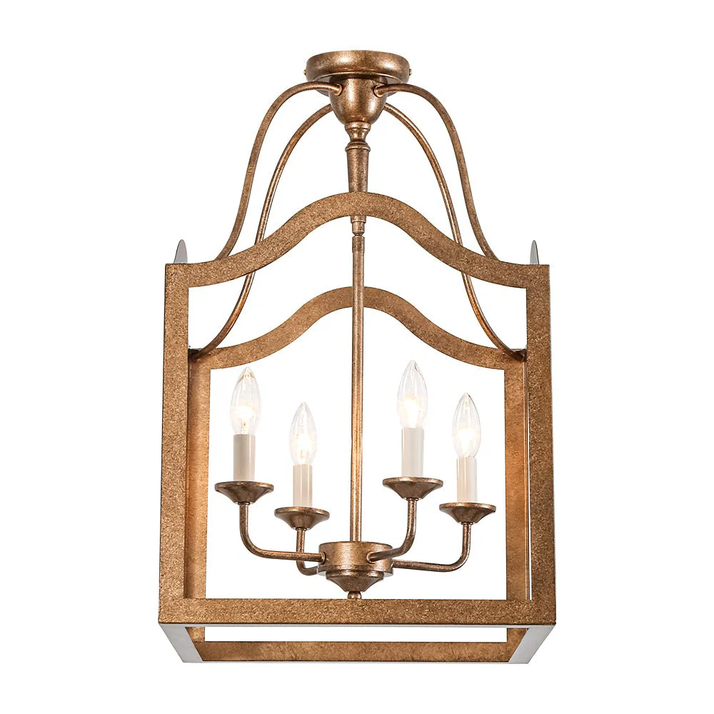 4-light Antique Bronze Candle Square Lantern Semi Flush - Image 7