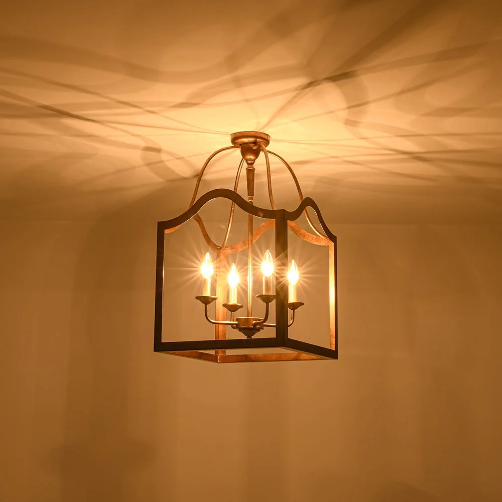 4-light Antique Bronze Candle Square Lantern Semi Flush - Image 8
