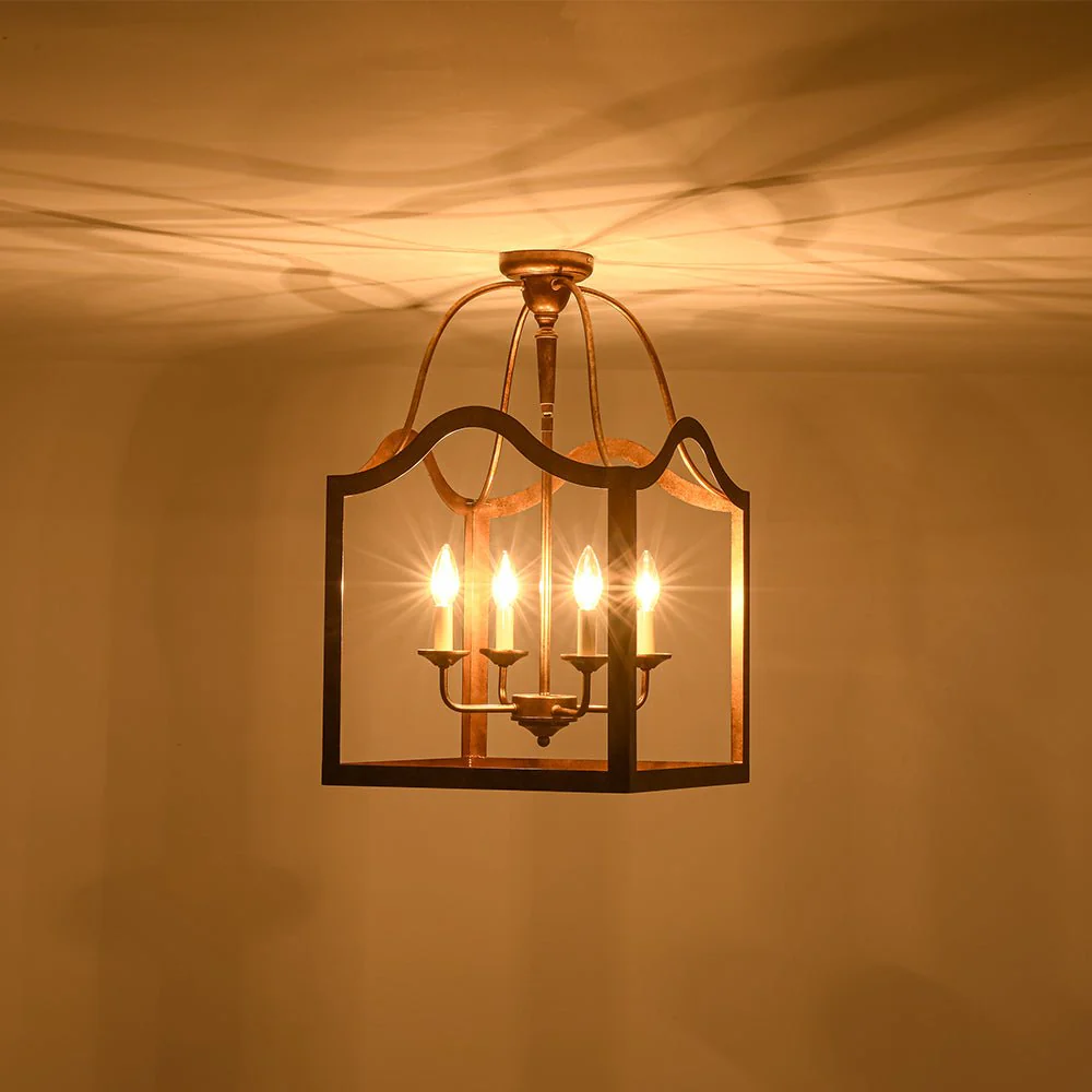 4-light Antique Bronze Candle Square Lantern Semi Flush - Image 9