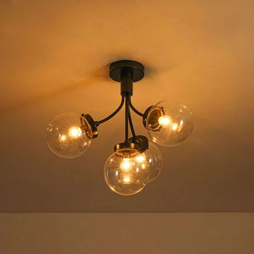 4-Light Bloom Clear Glass Globe Semi Flush Mount - Image 23