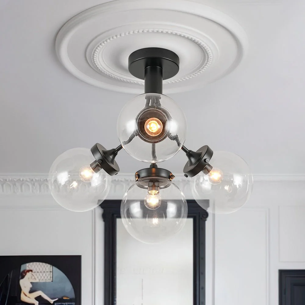 4-Light Bloom Clear Glass Globe Semi Flush Mount - Image 4