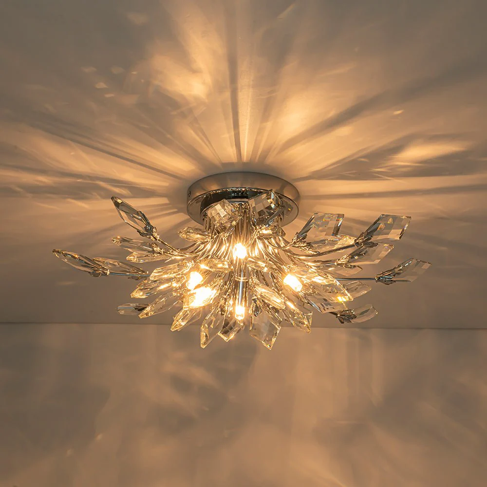 4-Light Bloom Crystal Leaf Semi Flush Mount Light - Image 20