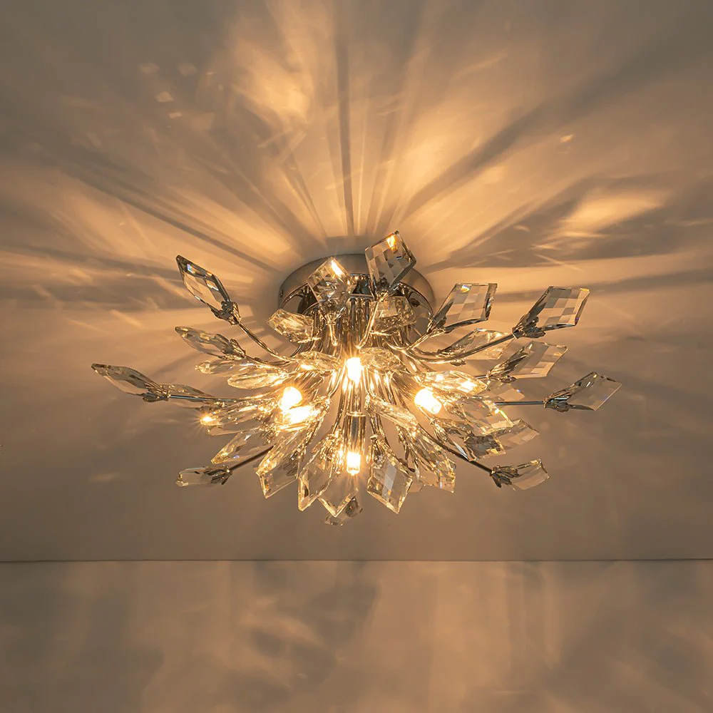 4-Light Bloom Crystal Leaf Semi Flush Mount Light - Image 21