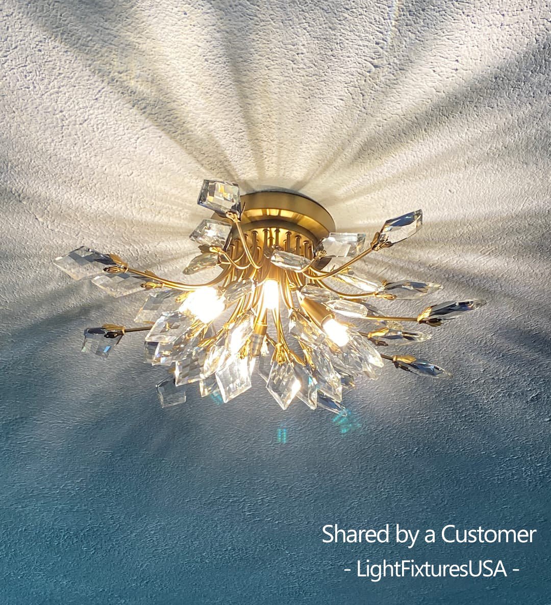 4-Light Bloom Crystal Leaf Semi Flush Mount Light - Image 4