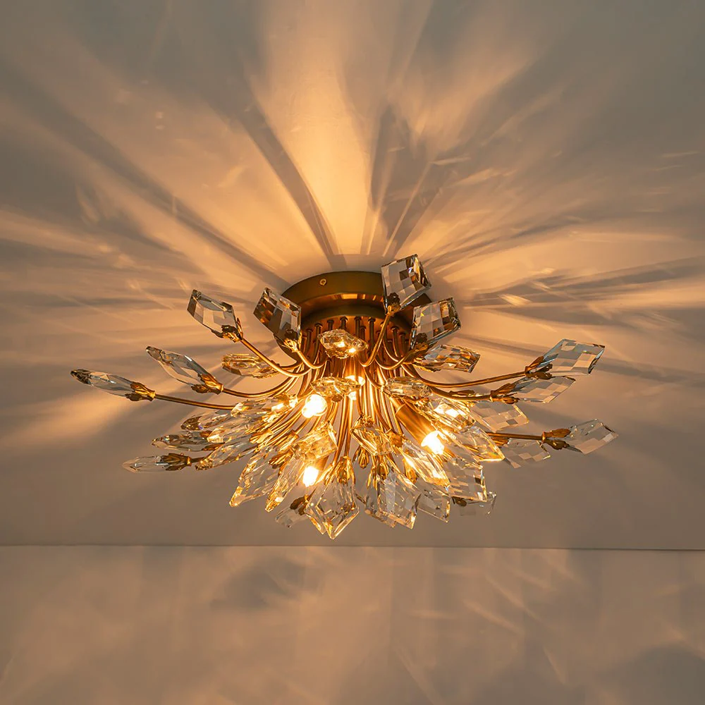 4-Light Bloom Crystal Leaf Semi Flush Mount Light - Image 9