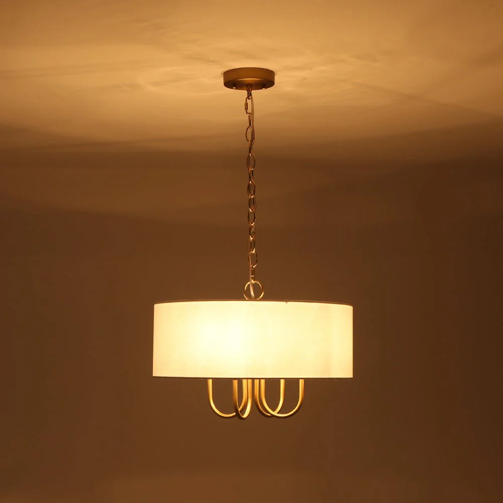 4-Light Brass Candle Style White Fabric Drum Cage Chandelier - Image 11