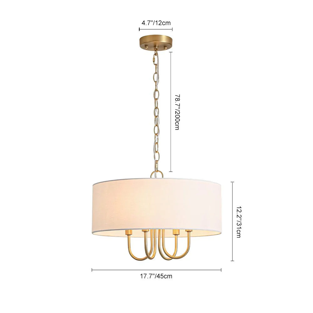 4-Light Brass Candle Style White Fabric Drum Cage Chandelier - Image 13