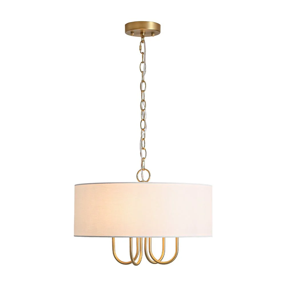 4-Light Brass Candle Style White Fabric Drum Cage Chandelier - Image 5