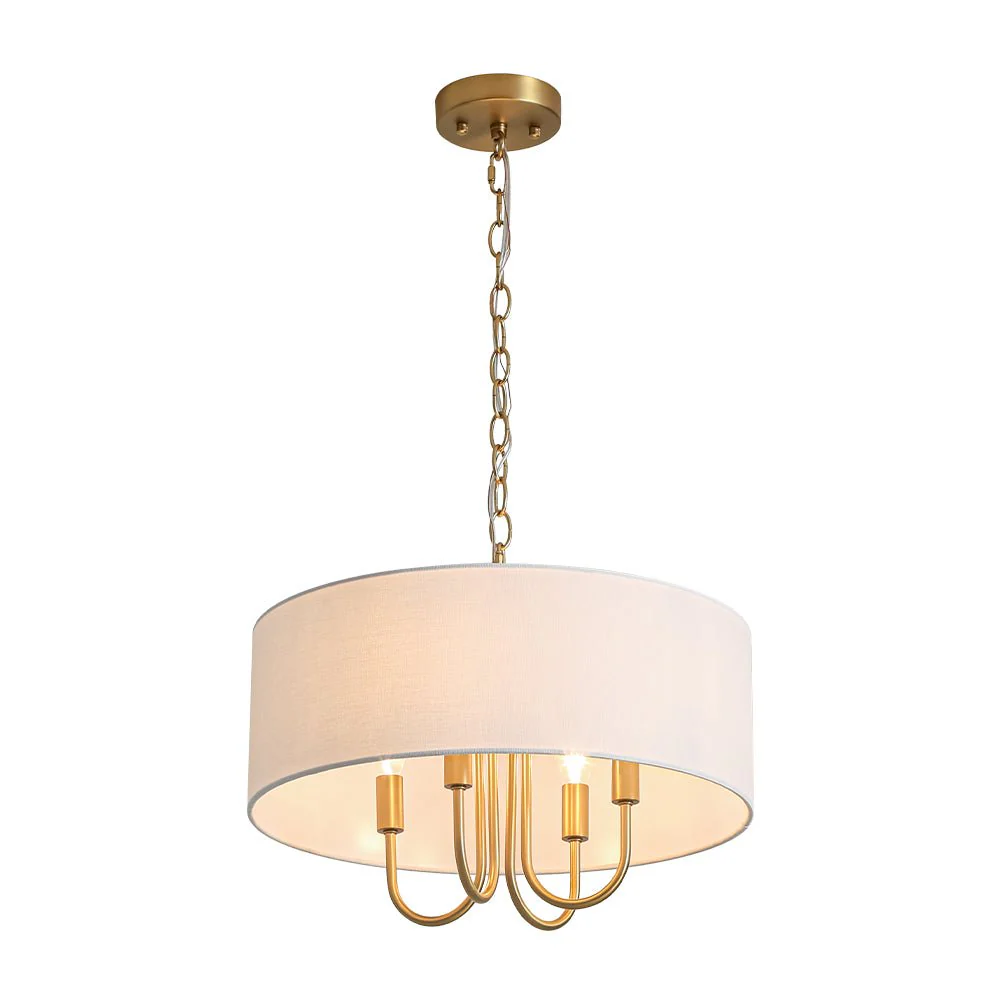 4-Light Brass Candle Style White Fabric Drum Cage Chandelier - Image 6