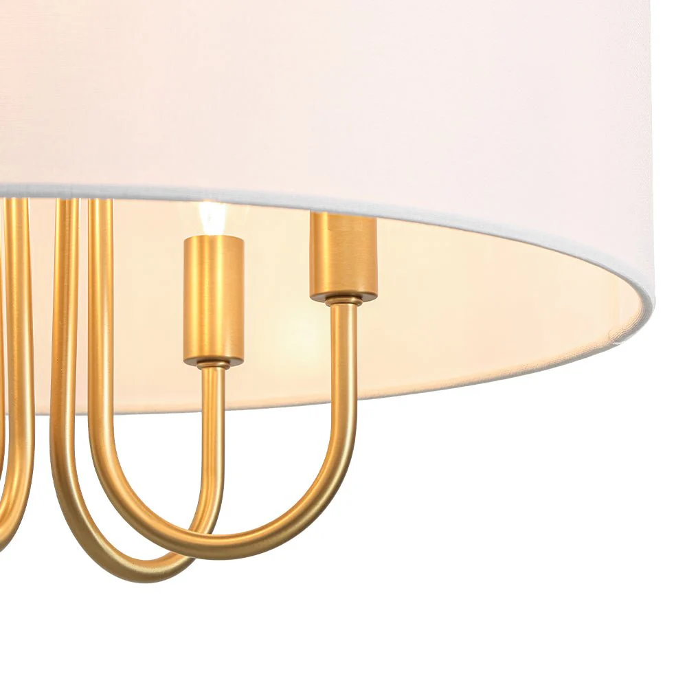 4-Light Brass Candle Style White Fabric Drum Cage Chandelier - Image 7