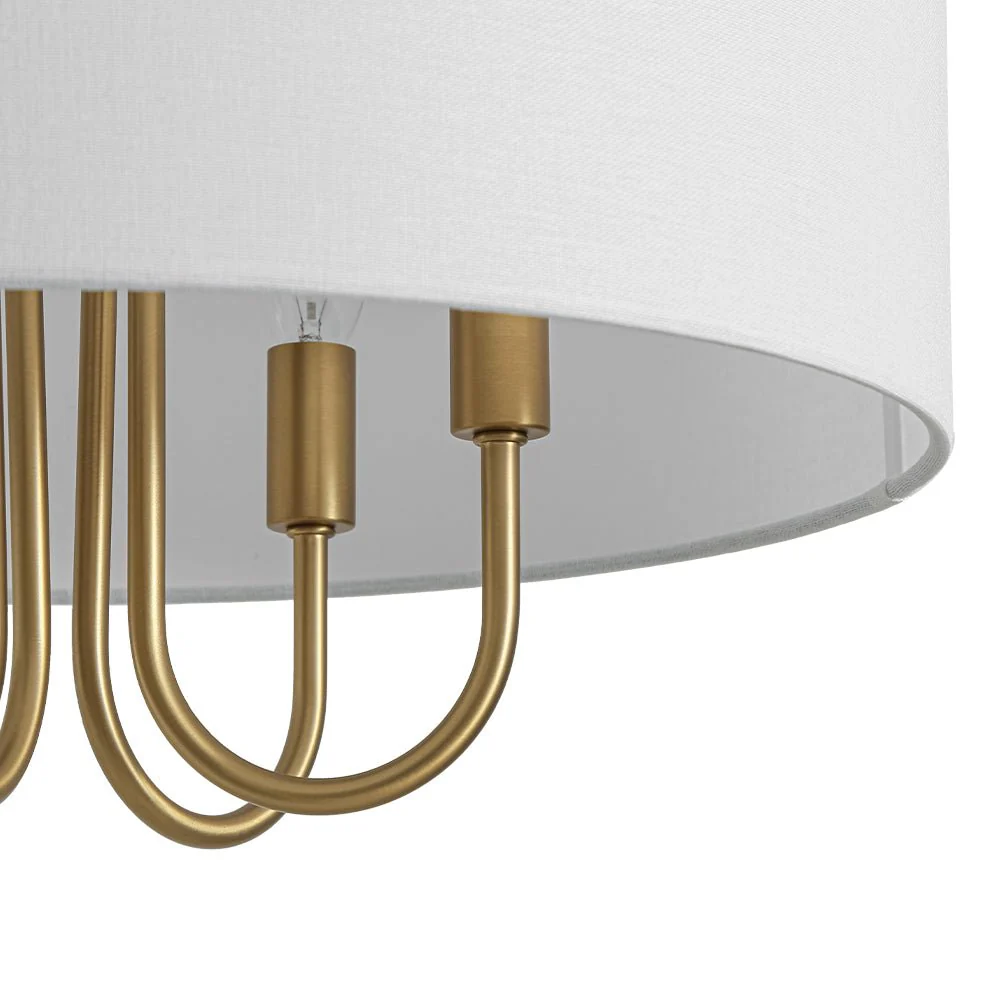 4-Light Brass Candle Style White Fabric Drum Cage Chandelier - Image 8