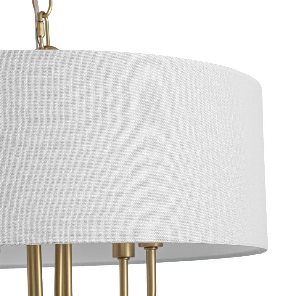 4-Light Brass Candle Style White Fabric Drum Cage Chandelier - Image 9