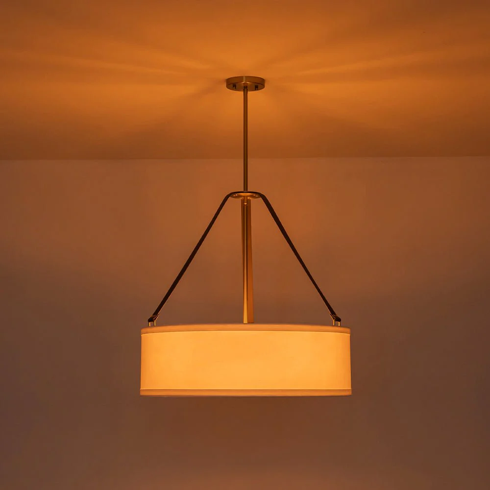 (OpenBox) 4-Light Brass White Linen Wide Drum Cage Pendant Light - Image 12